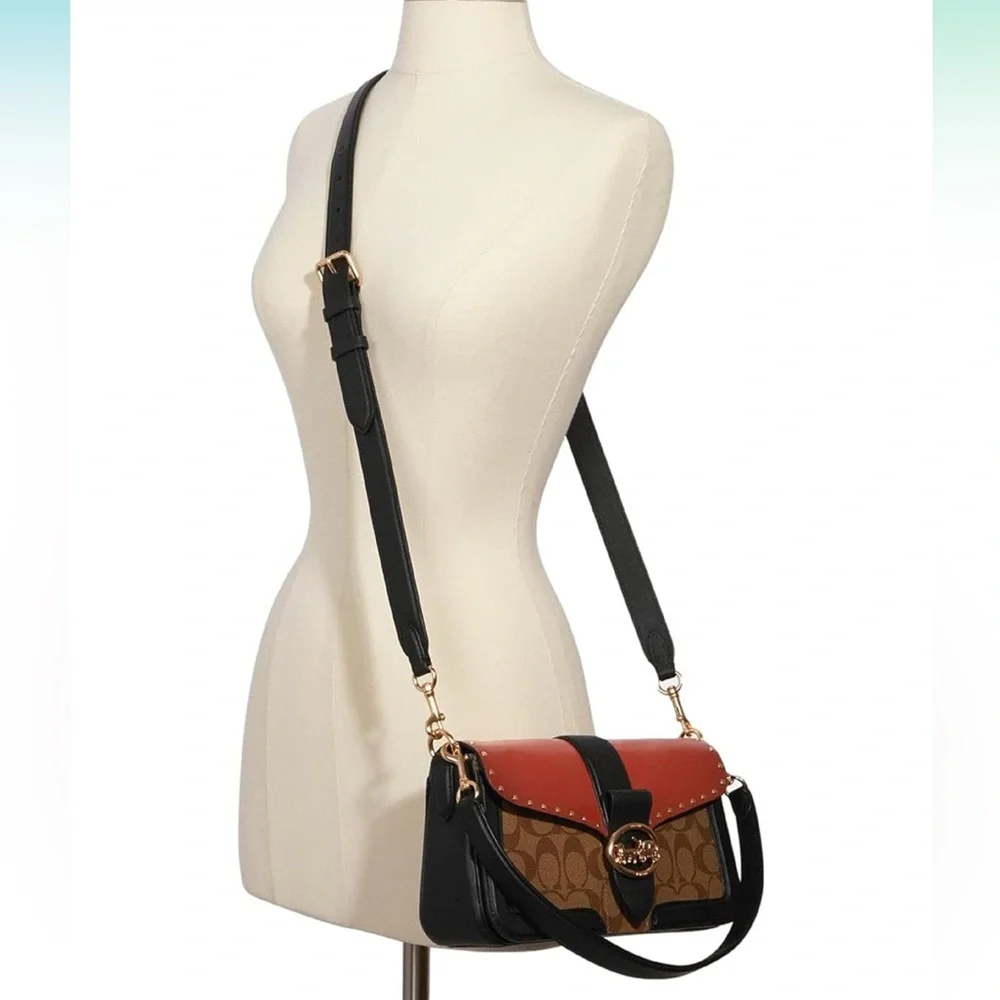 Coach Georgie Shoulder Bag In Colorblock Canvas - Picture 14 of 14